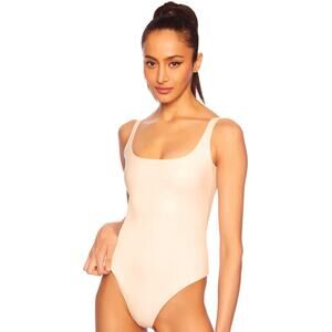 NWT Susana Monaco Faux Leather Tank Bodysuit, Blanched Almond, Women’s XS